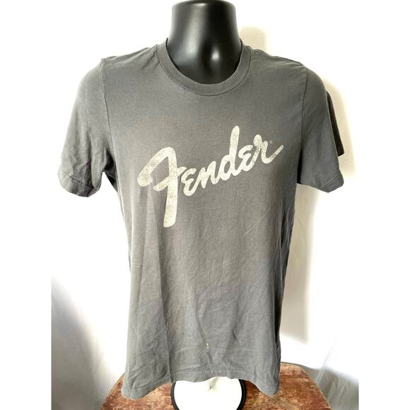 Fender Logo T-Shirt Gray Medium Guitar Music Tee - Picture 1 of 6